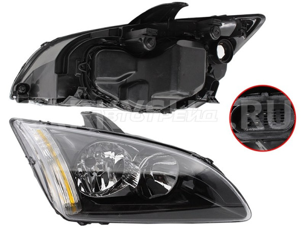 Фара   04-08 (Справа/ Галоген/ Ручная регулировка/ чёрная) Ford Focus II Седан оригинальный номер  ST-431-1169BR