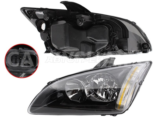 Фара   04-08 (Слева/ Галоген/ Ручная регулировка/ чёрная) Ford Focus II Седан оригинальный номер St4311169bl